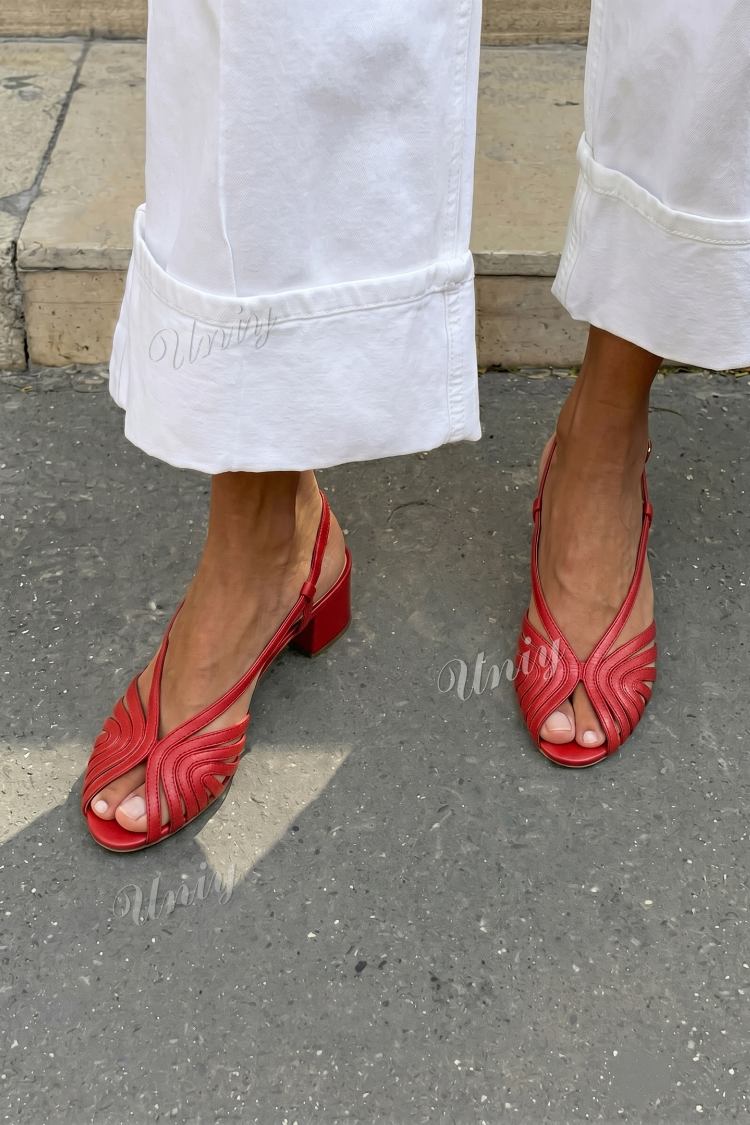 Block heel slingback peep toe woven metallic Rose Gold