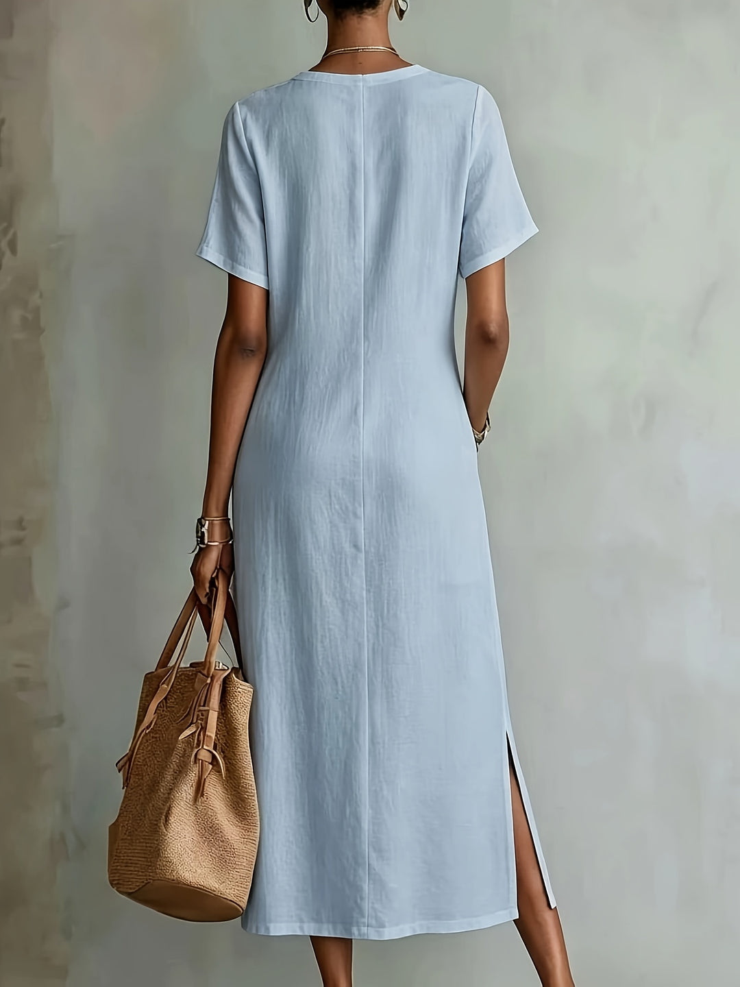 Elegant vintage lace dress for women with V-neck, loose fit, solid colour ZLLZ