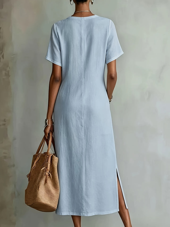 Elegant vintage lace dress for women with V-neck, loose fit, solid colour ZLLZ