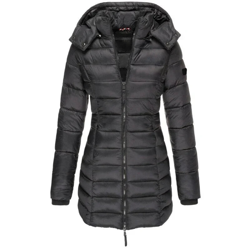 Women's Hooded Puffer Jacket Zip Long Sleeve Insulated Winter Outerwear