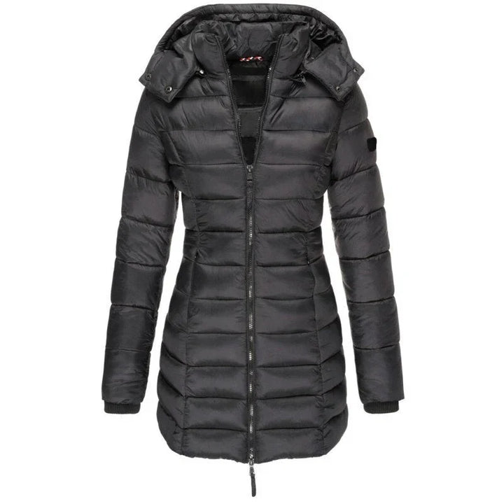 Women's Hooded Puffer Jacket Zip Long Sleeve Insulated Winter Outerwear