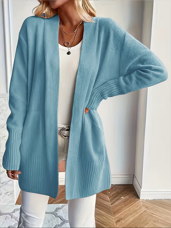 Anouk | Women's Open Front Cardigan Long Sleeve Ribbed Knit Pockets Casual