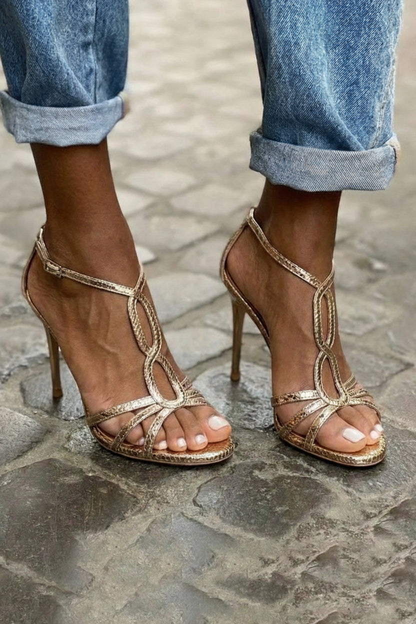 Champagne Gold High Heels with Ankle Buckle and Straps [Pre-Order]