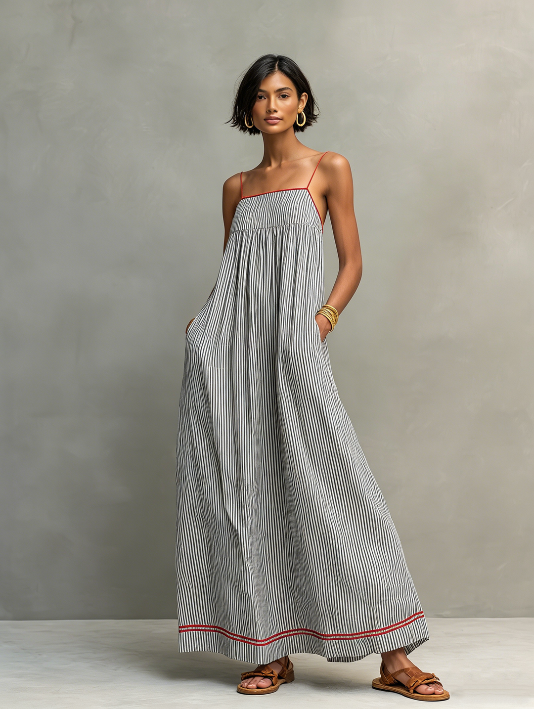 Greta | Striped Gathered Maxi Dress