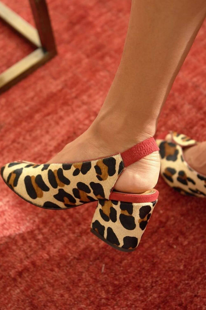 Wide heel slingback peep toe refined leopard print in Khaki