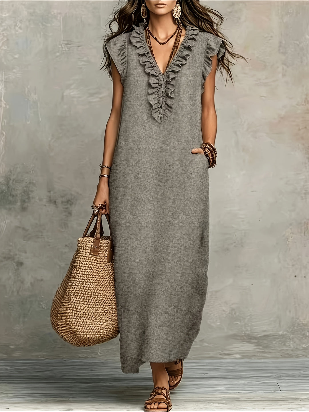 Greta | Ruffle V-Neck Maxi Dress