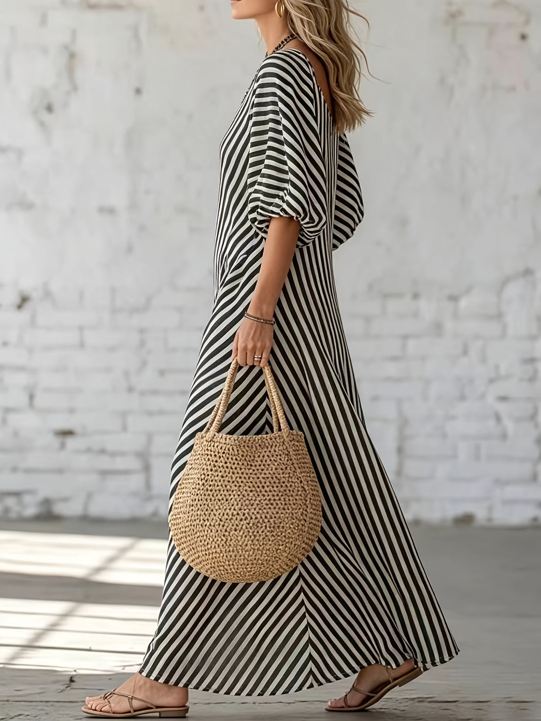 Margaret | Striped One-Shoulder Maxi Dress