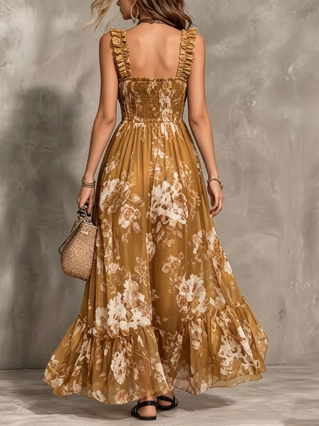 Delphine | Vintage Square Neck Pleated Floral Dress