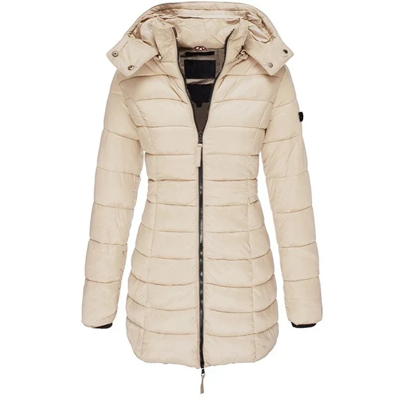 Women's Hooded Puffer Jacket Zip Long Sleeve Insulated Winter Outerwear