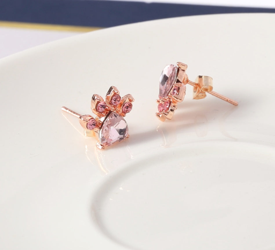 Rose Gold Paw Jewellery Set – 4 Pieces with Zirconia Heart (Ring, Necklace, Earrings, Bracelet)