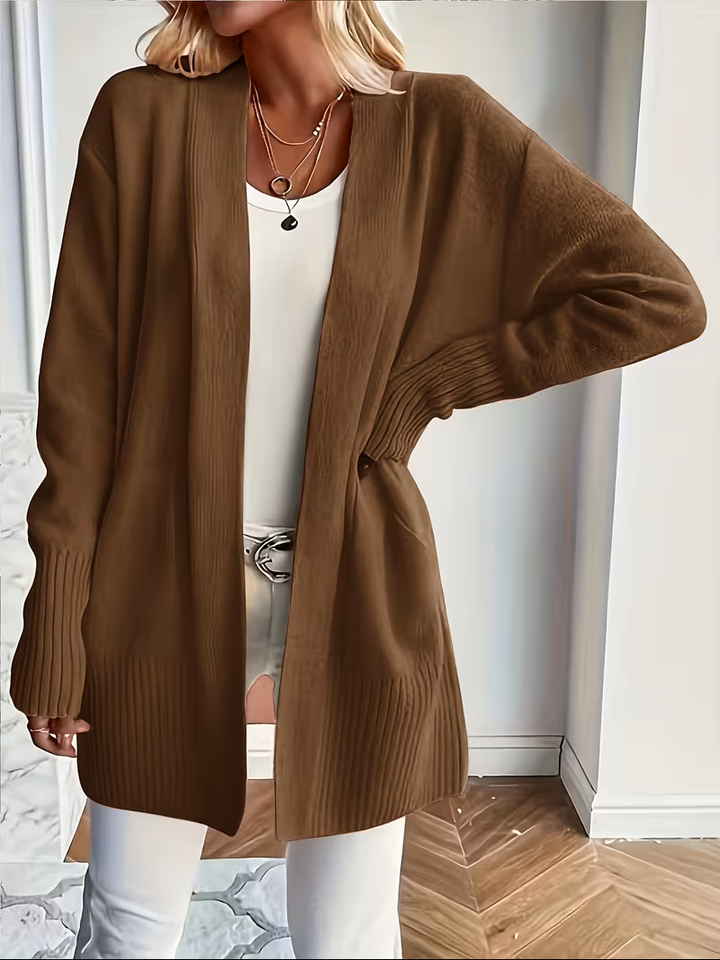 Anouk | Women's Open Front Cardigan Long Sleeve Ribbed Knit Pockets Casual