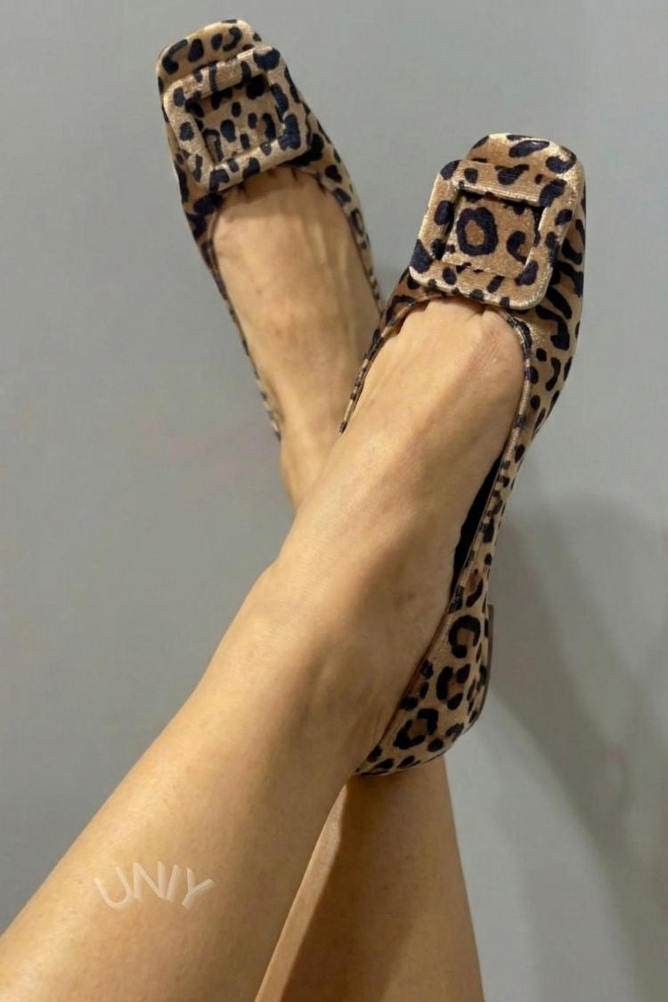 Square Toe Velvet Ballerinas with Buckle