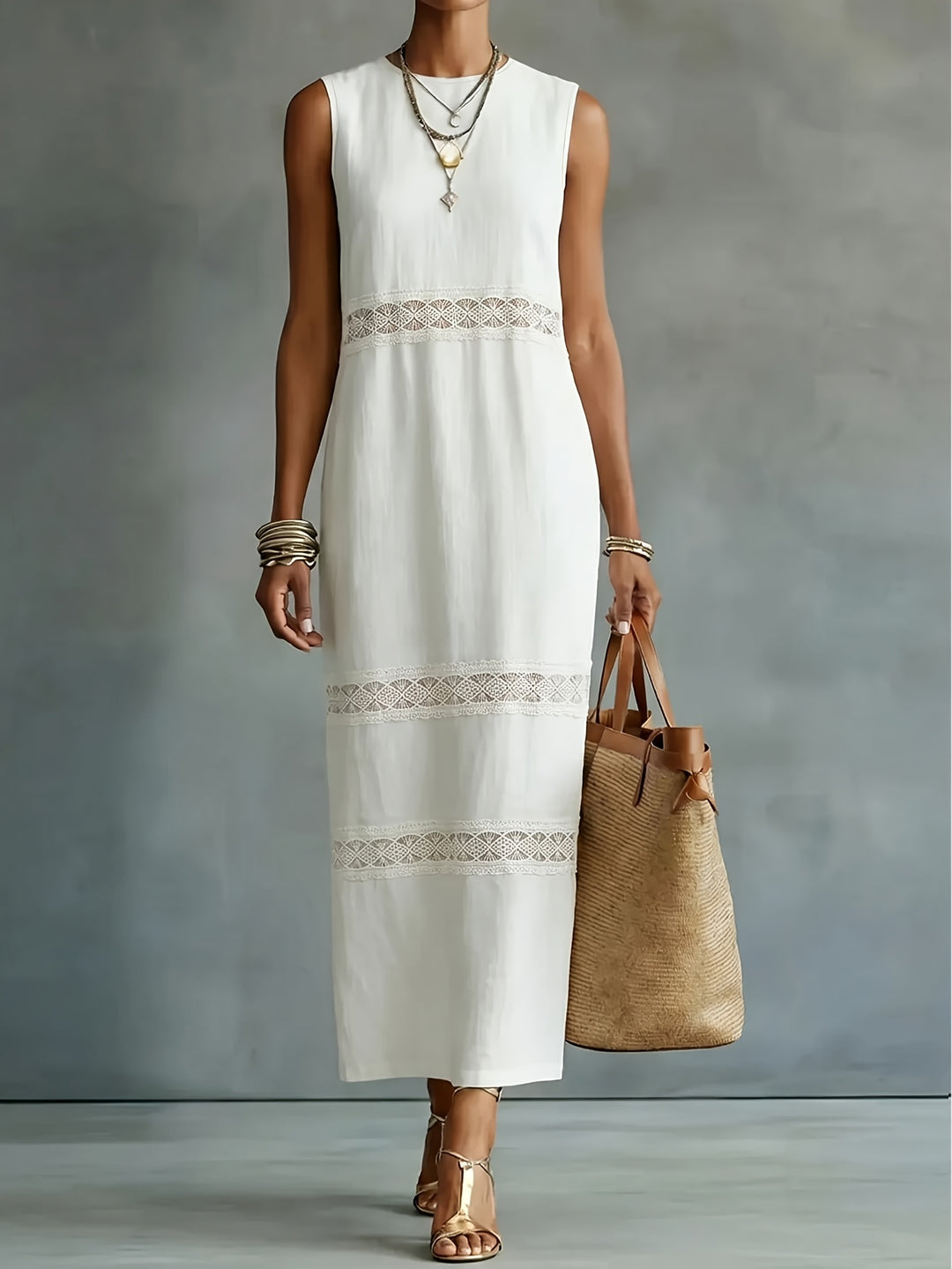 WY260310198 - Summer Sleeveless Long Dress for Women with Round Neck