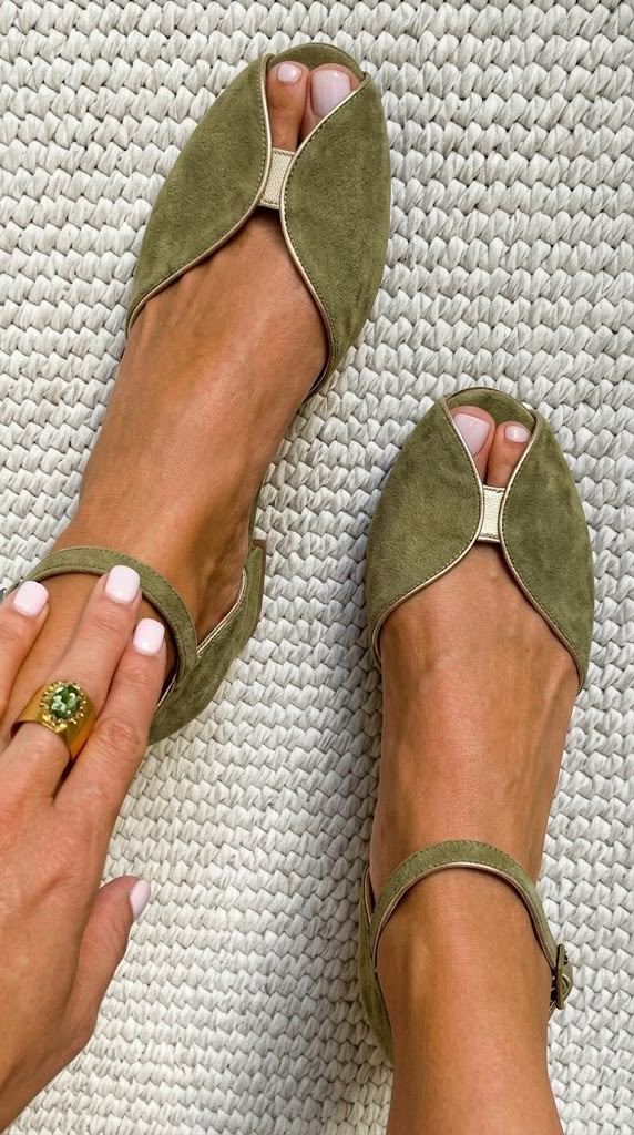 Chic Blue Suede Peep Toe Ballet Flats with Metallic Trim