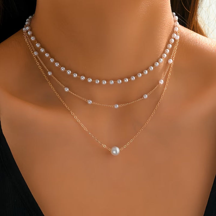 The Trinity Pearl Layer Necklace Set