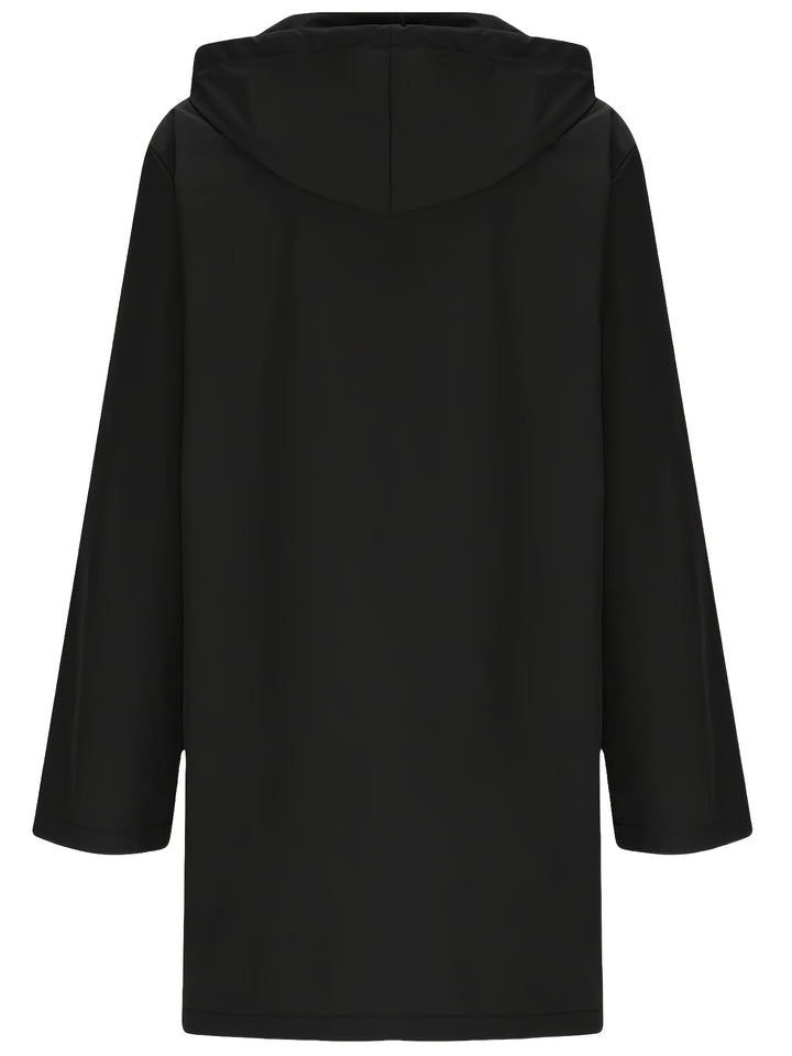 Black hooded windproof parka coat with full sleeves and hood