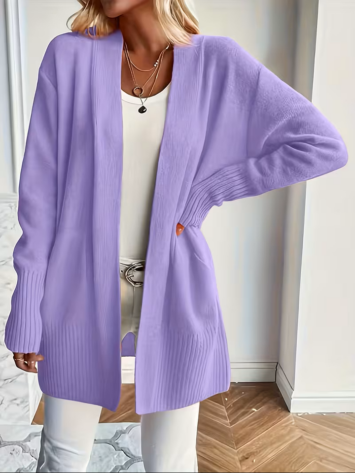 Anouk | Women's Open Front Cardigan Long Sleeve Ribbed Knit Pockets Casual