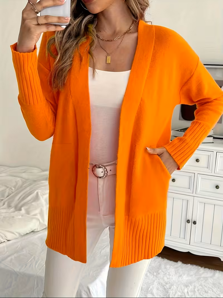Anouk | Women's Open Front Cardigan Long Sleeve Ribbed Knit Pockets Casual