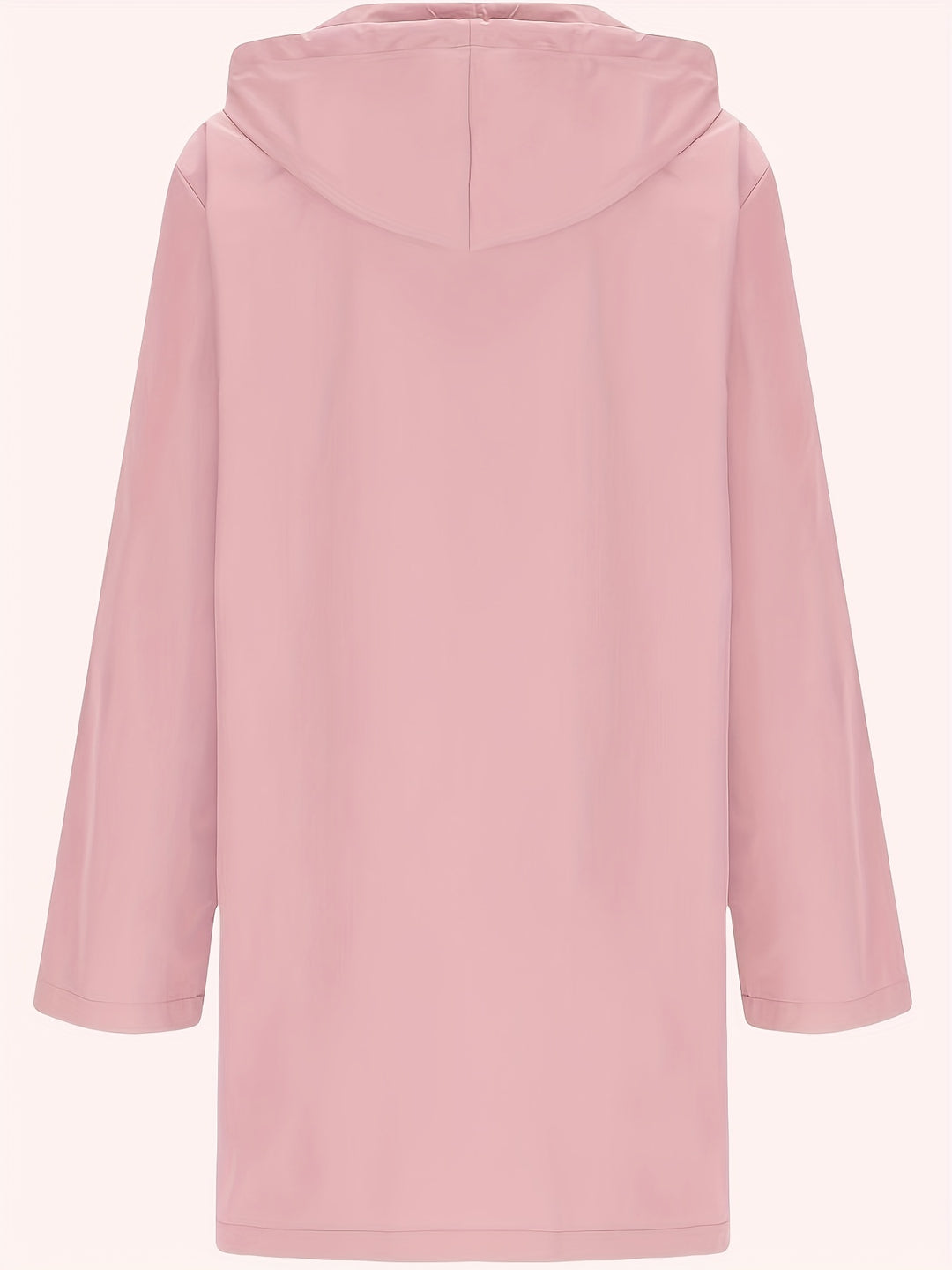Pink hooded windproof parka coat with full sleeves and hood, knee-length