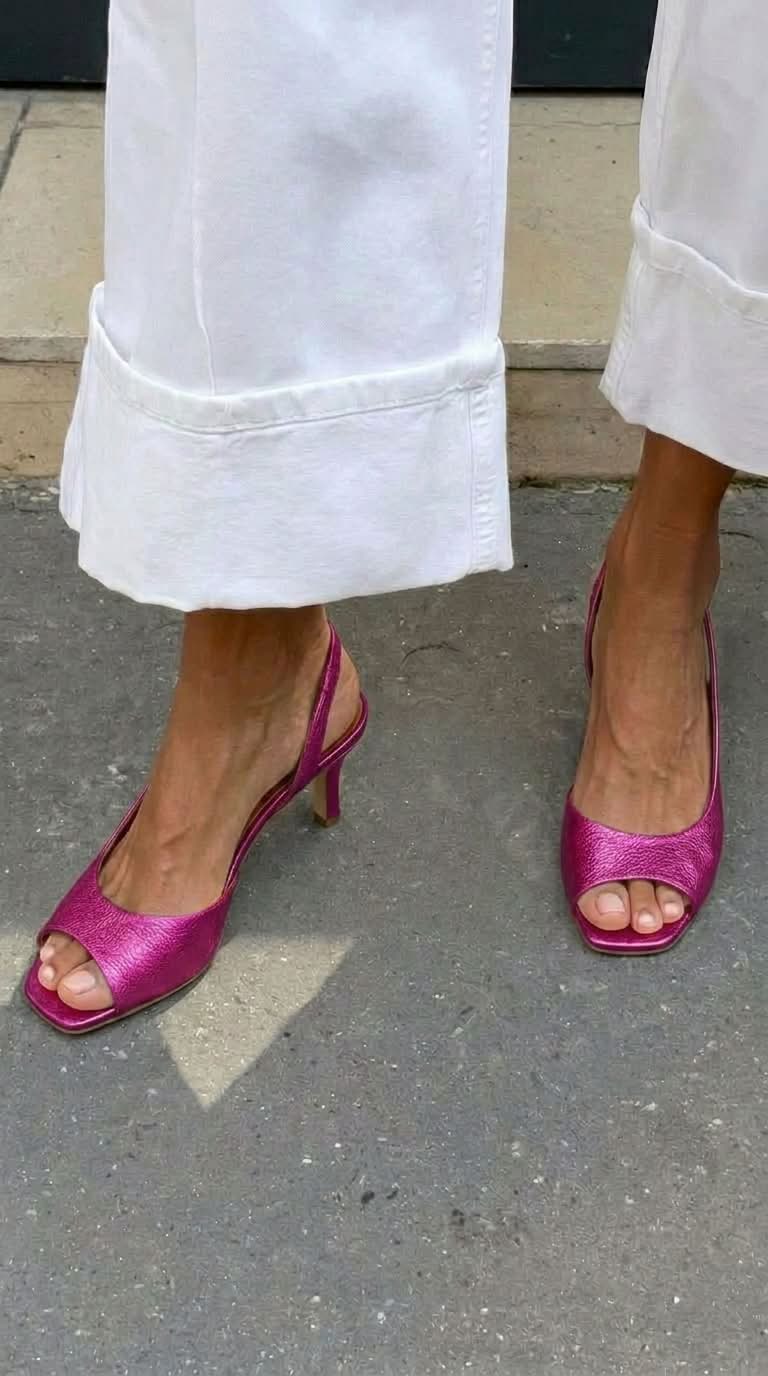 Metallic Gold Kitten Heel Slingback Peep Toe