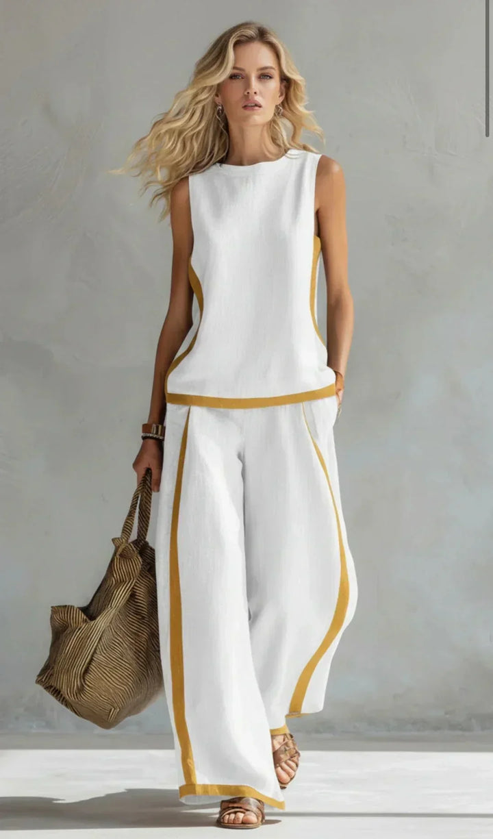 Ursula – Complete chic and casual gilet and trousers set with two-tone finishes