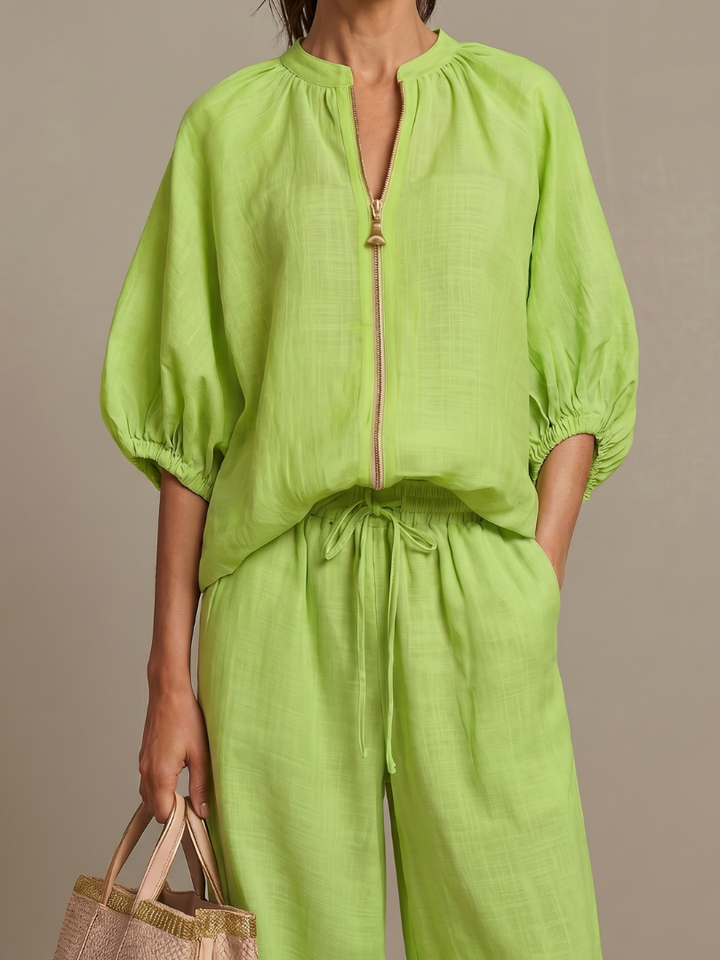 Natalia | Top Blouson with Zip and Wide Leg Trousers
