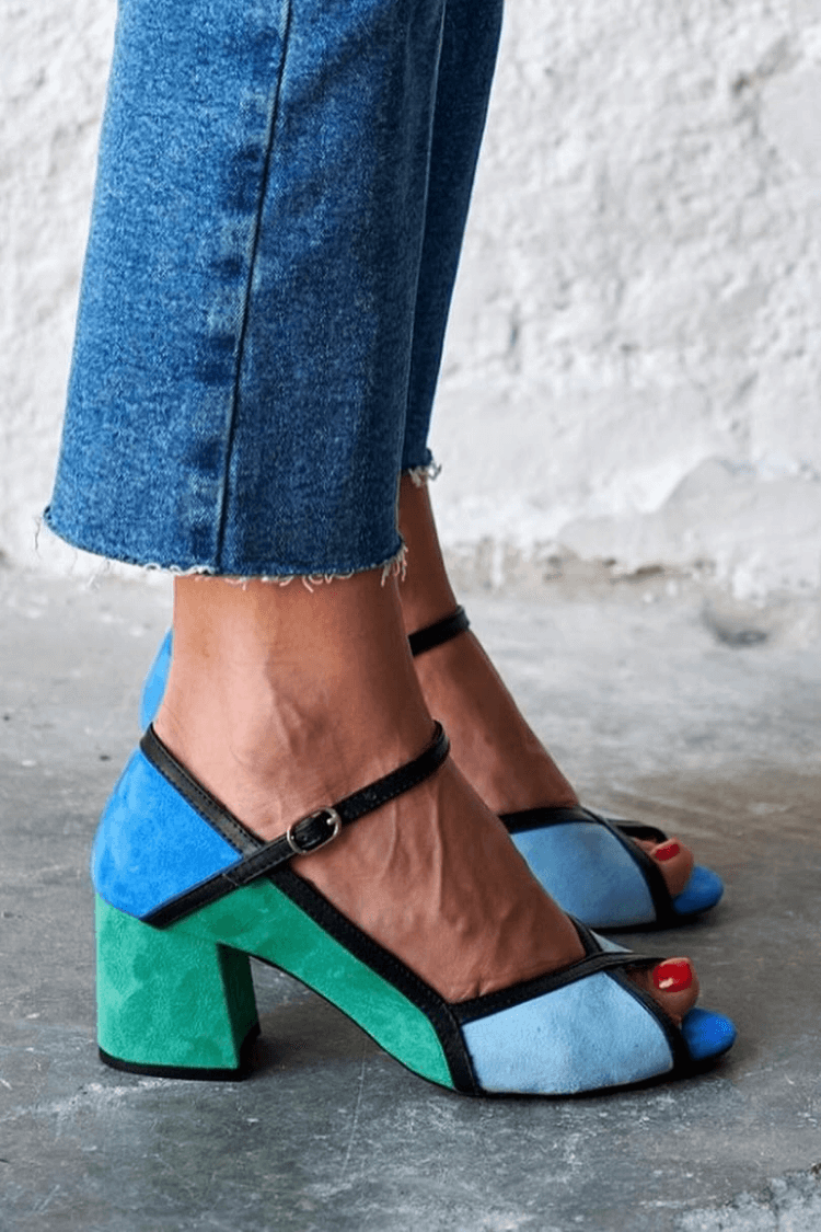 Block colour stiletto heels with buckle and T-strap