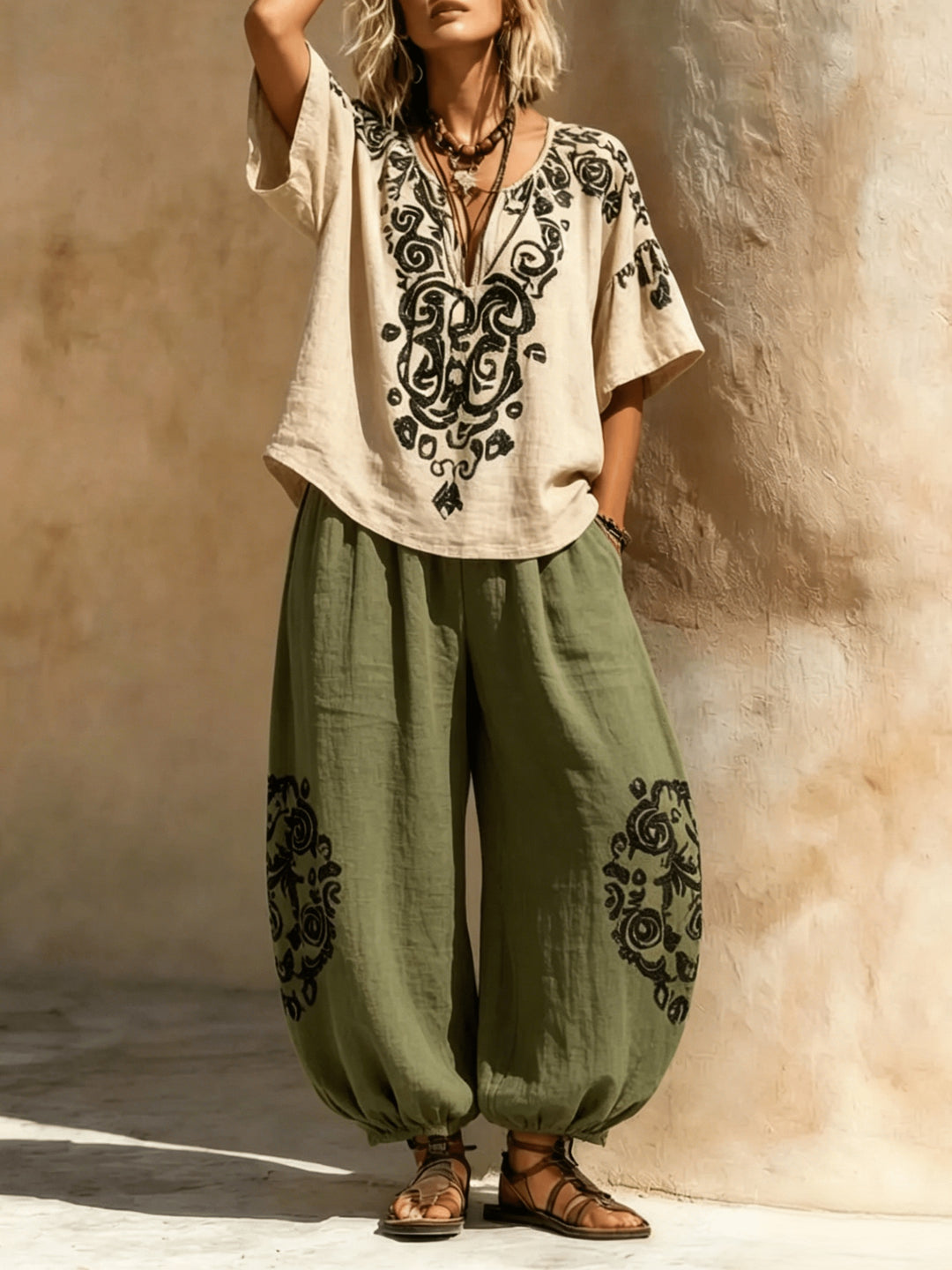 Wren | Ethnic Print Lantern Trouser Set