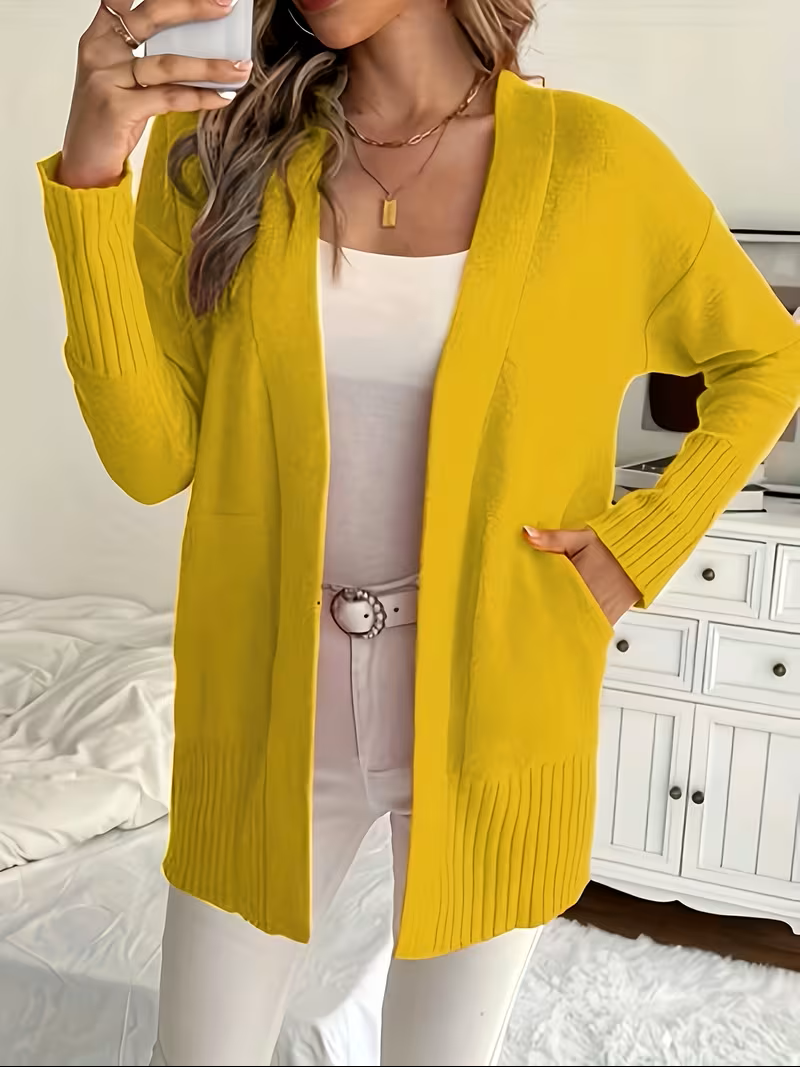 Anouk | Women's Open Front Cardigan Long Sleeve Ribbed Knit Pockets Casual