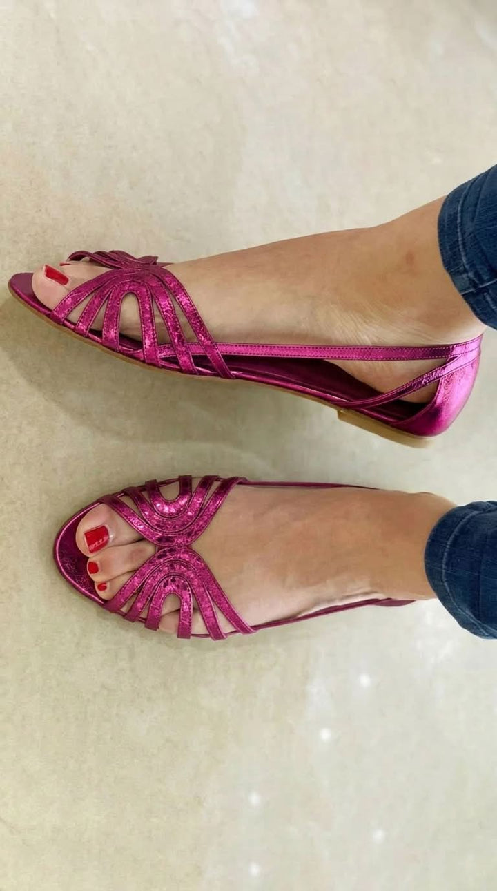 Metallic Cut-Out Peep Toe Sandals