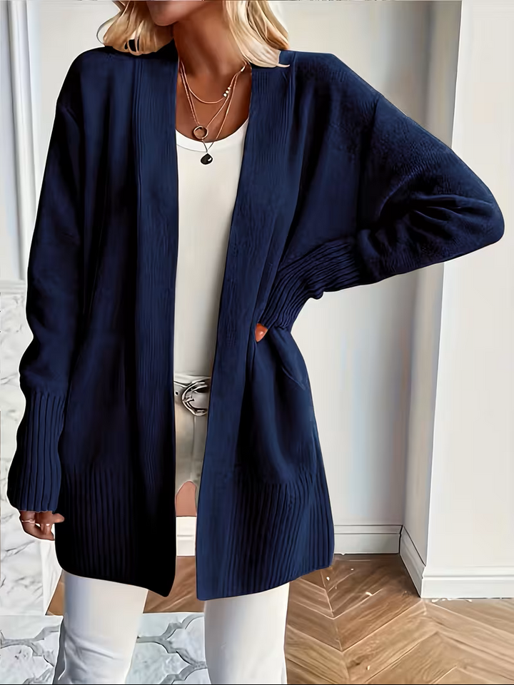 Anouk | Women's Open Front Cardigan Long Sleeve Ribbed Knit Pockets Casual