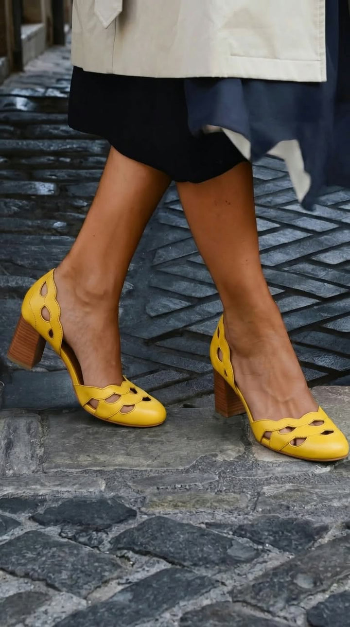 Chunky Cut-Out Block Heels in Leather