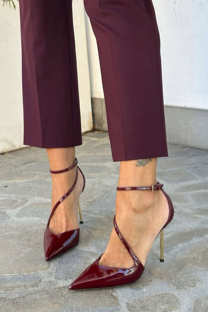 Black Patent Stiletto Heels with Ankle Strap