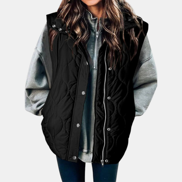 Women's Puffer Vest Quilted Zip Up Snap Button Sleeveless Coat