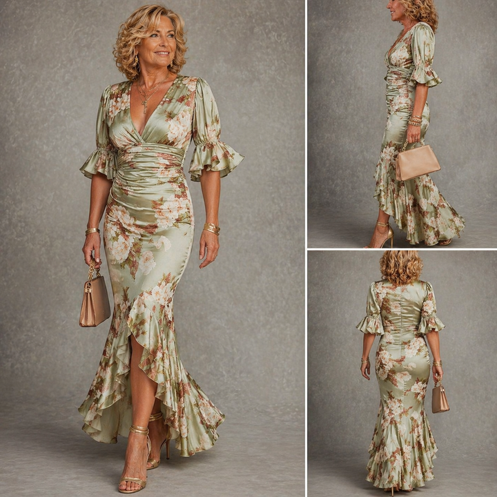Adaline | Midi Dress with Crossed Neckline and Lace