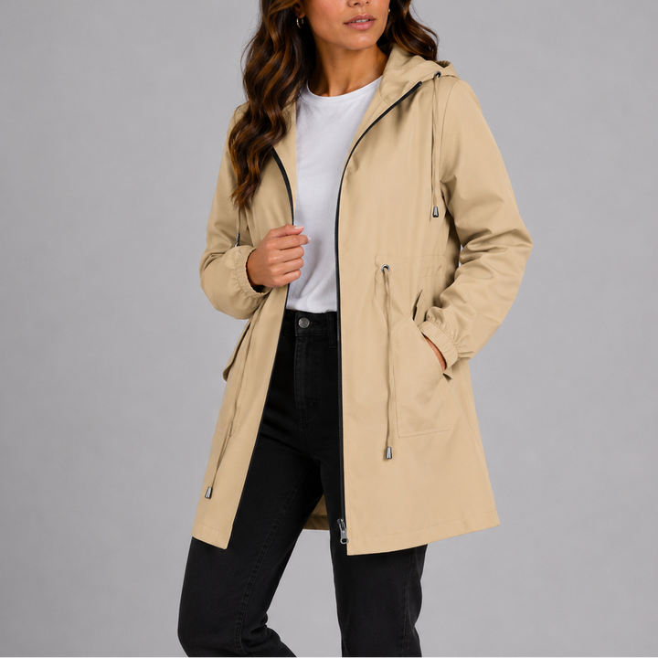 Women's Waterproof Rain Jacket Hooded Zip-Up Drawstring Lightweight Raincoat
