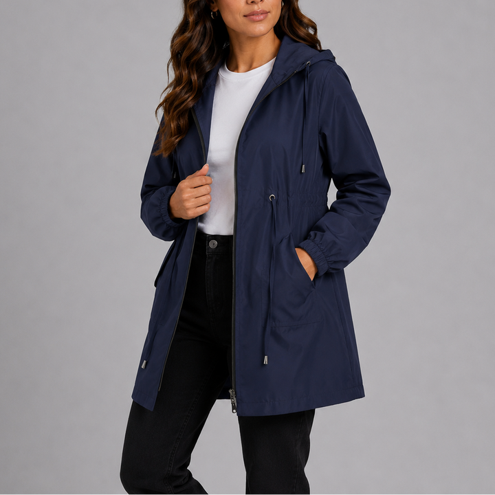 Women's Waterproof Rain Jacket Hooded Zip-Up Drawstring Lightweight Raincoat