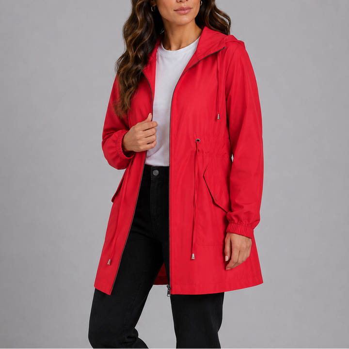 Women's Waterproof Rain Jacket Hooded Zip-Up Drawstring Lightweight Raincoat