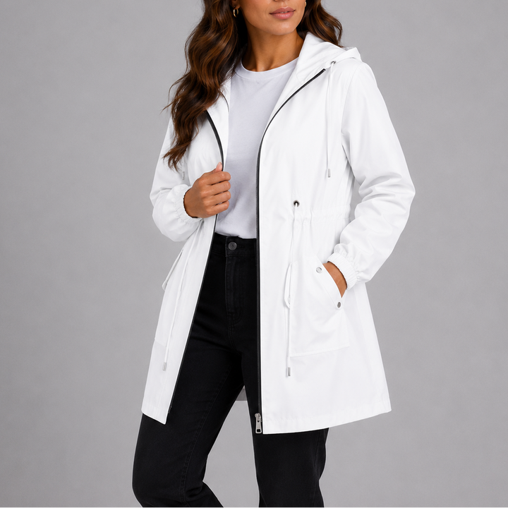 Women's Waterproof Rain Jacket Hooded Zip-Up Drawstring Lightweight Raincoat