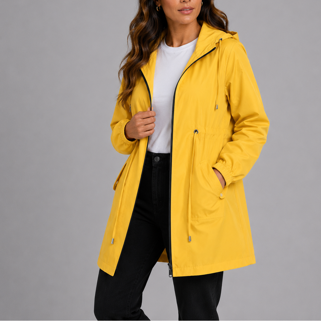 Women's Waterproof Rain Jacket Hooded Zip-Up Drawstring Lightweight Raincoat