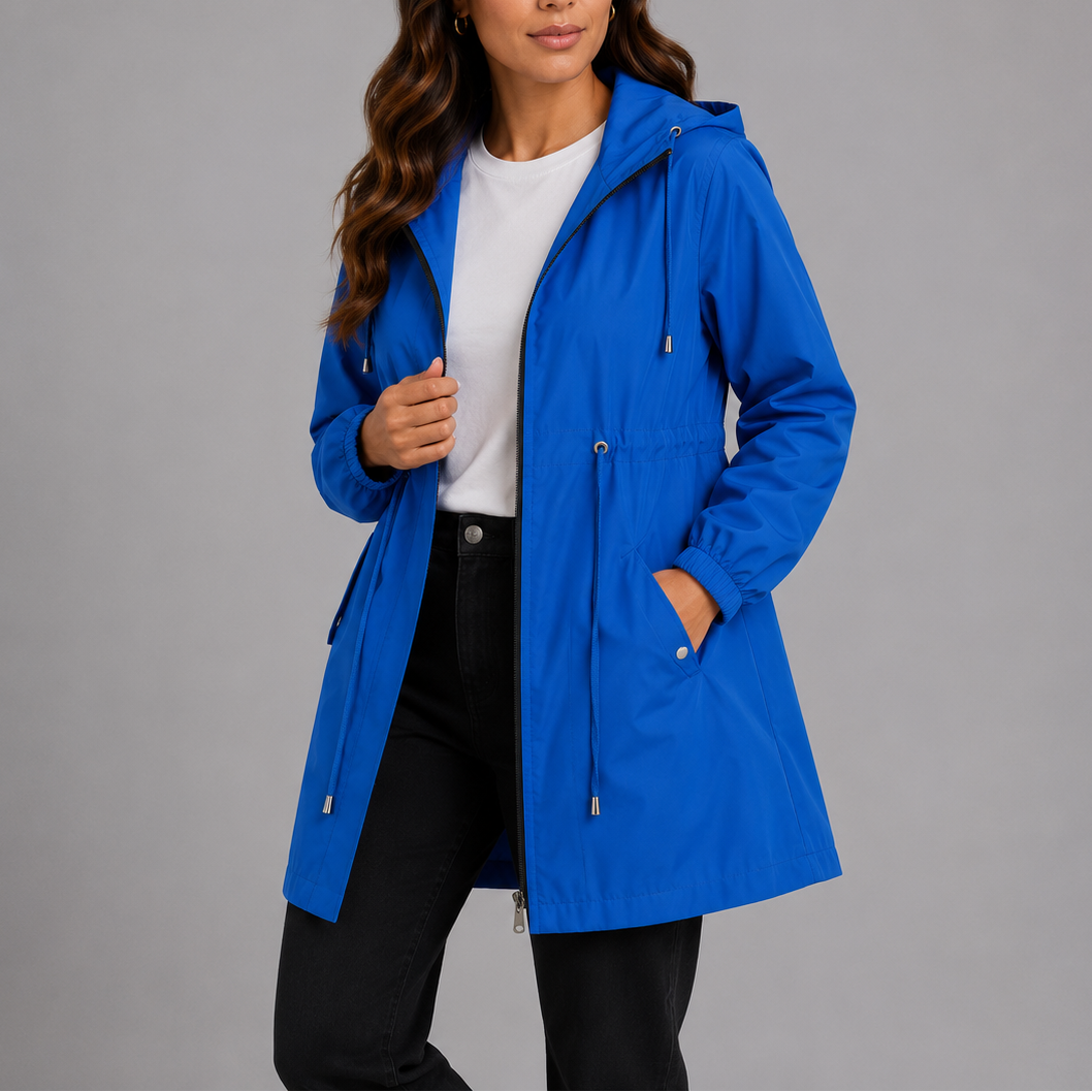 Women's Waterproof Rain Jacket Hooded Zip-Up Drawstring Lightweight Raincoat