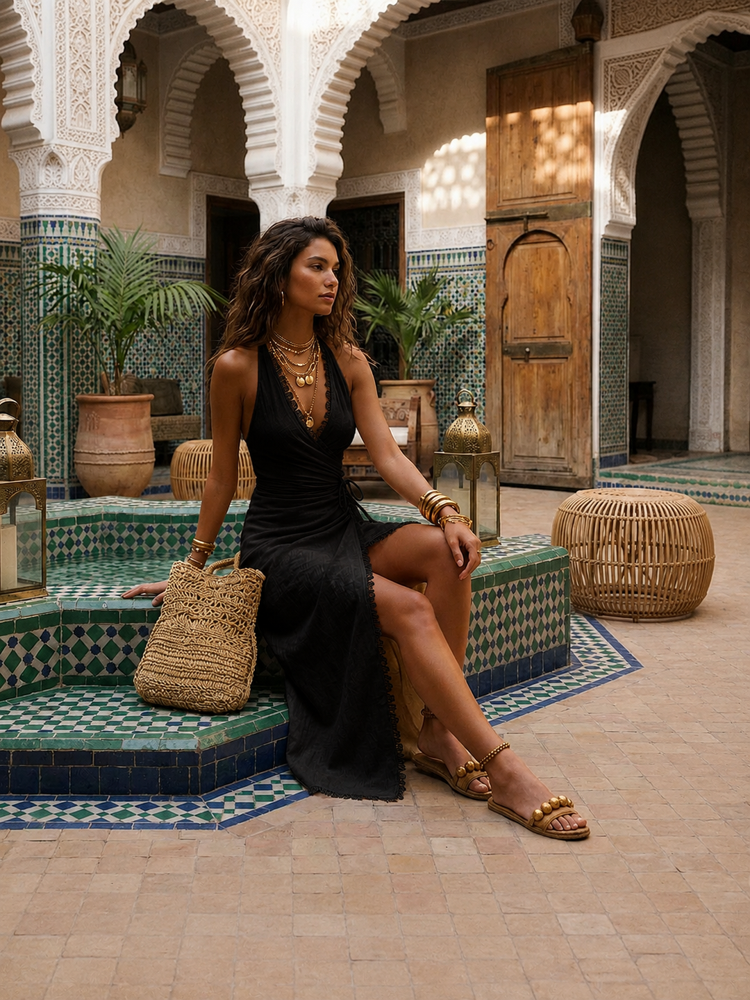 Noor | Midi Dress with Crossed Neckline and Lace