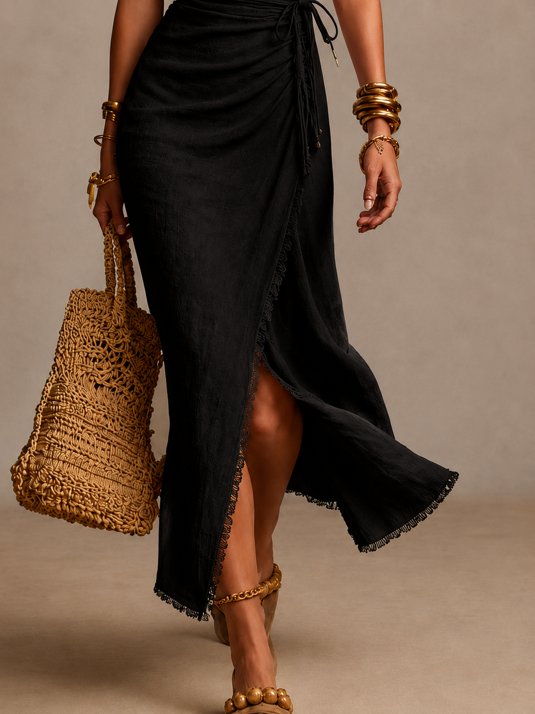 Noor | Midi Dress with Crossed Neckline and Lace