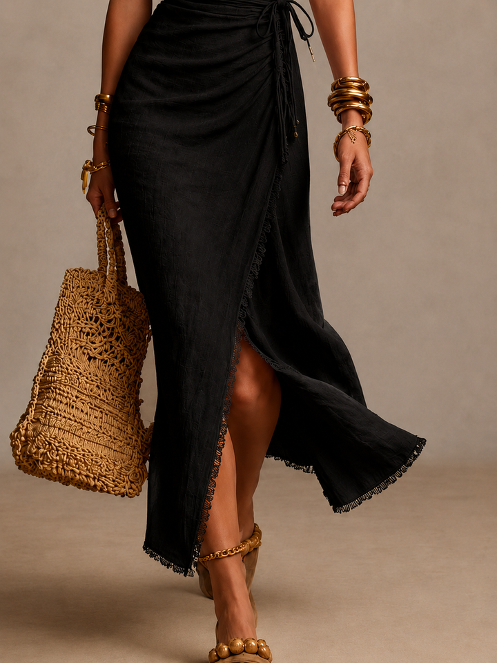 Noor | Midi Dress with Crossed Neckline and Lace
