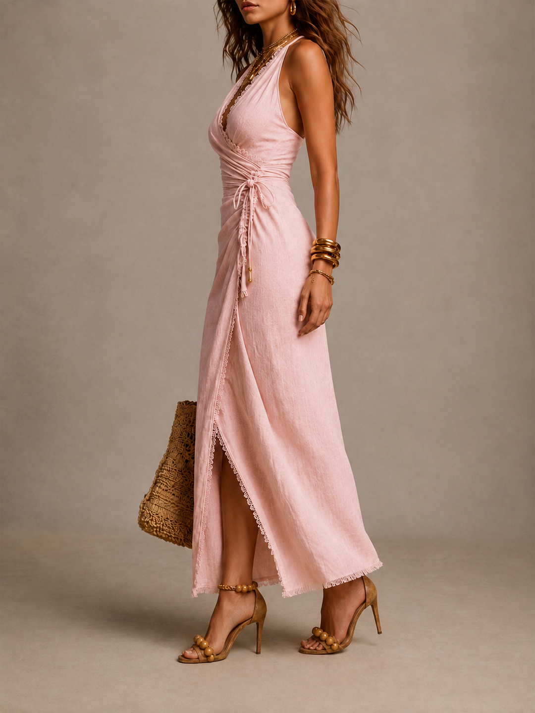 Rosalie | Midi Dress with Crossed Neckline and Lace