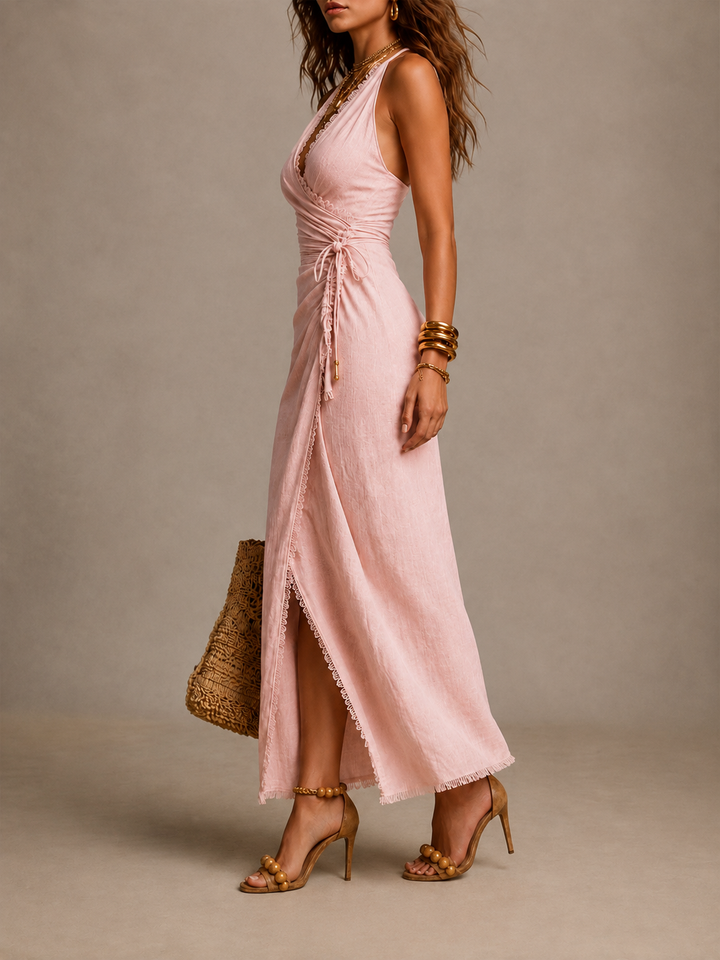 Rosalie | Midi Dress with Crossed Neckline and Lace