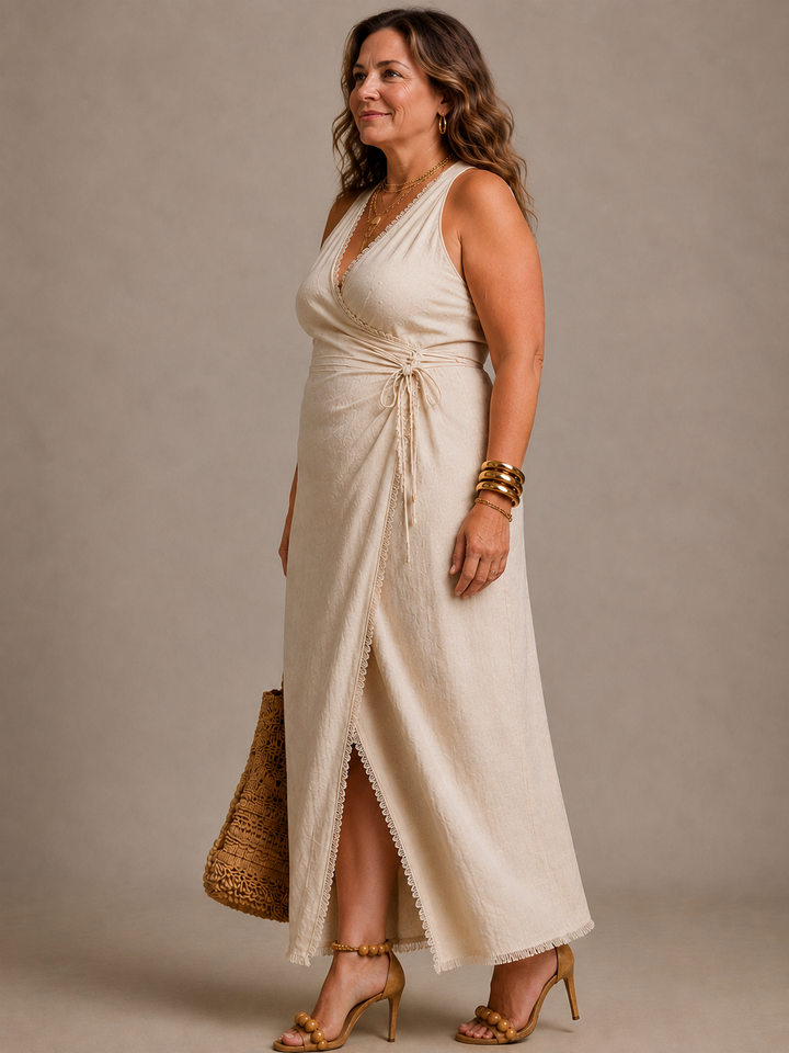 Adaline | Midi Dress with Crossed Neckline and Lace