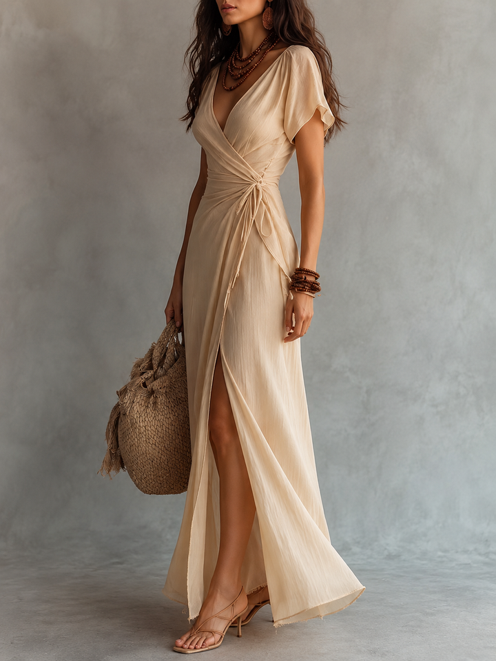 Ottilie | Wrap V-Neck Chiffon Maxi Dress