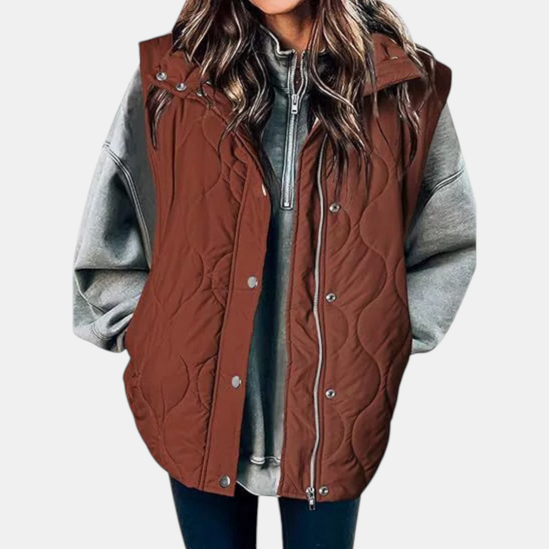 Women's Puffer Vest Quilted Zip Up Snap Button Sleeveless Coat