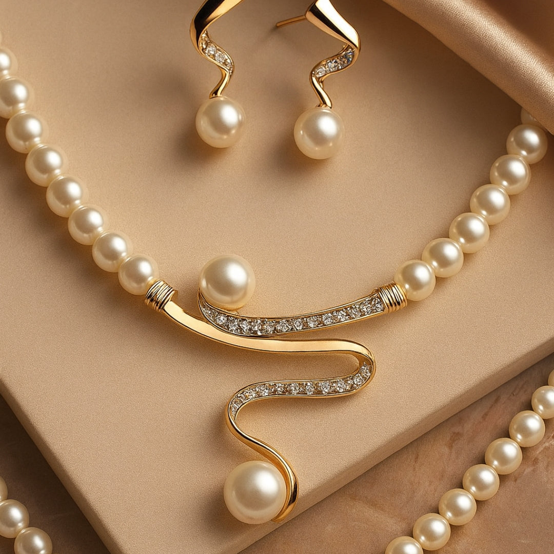 Elegant Wave Pearl Jewellery Set